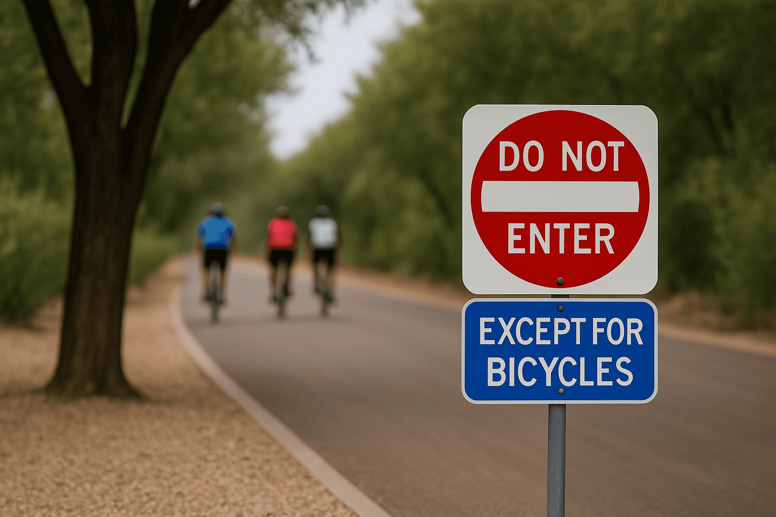Cyclist riding on open road